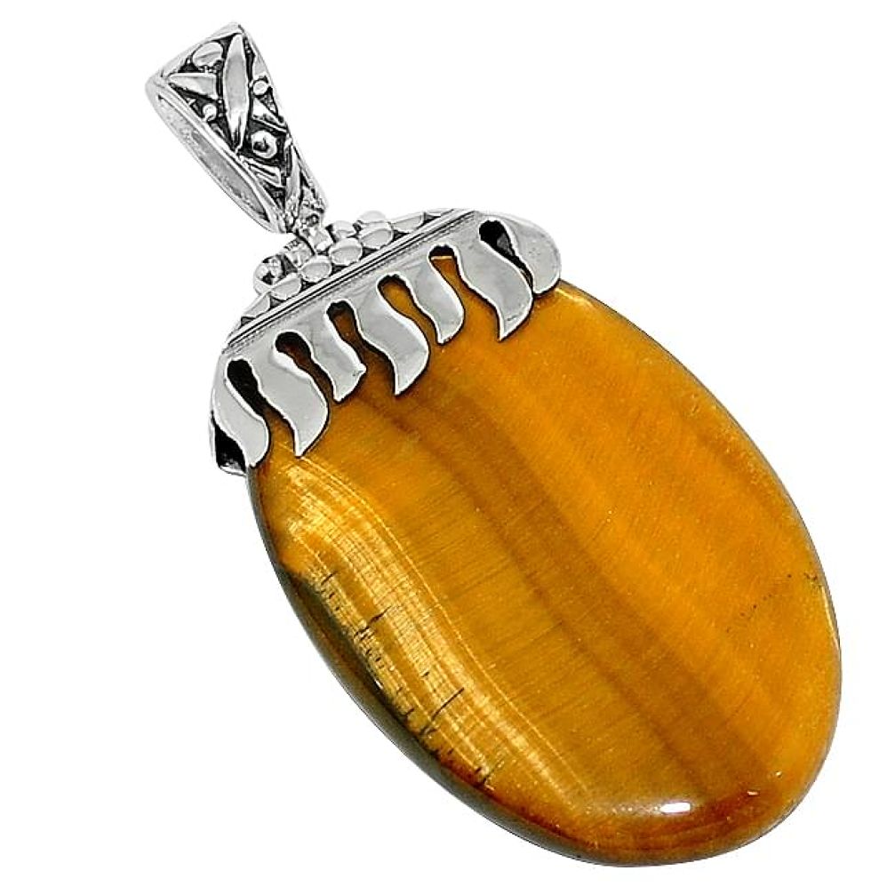 925 sterling silver natural brown tiger's eye oval pendant jewelry k92199