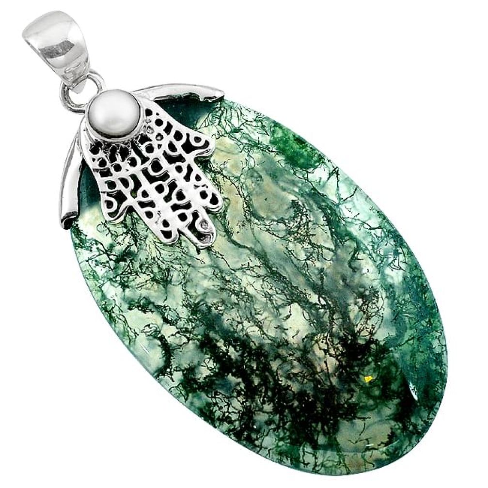 Natural green moss agate pearl 925 sterling silver pendant jewelry k92551