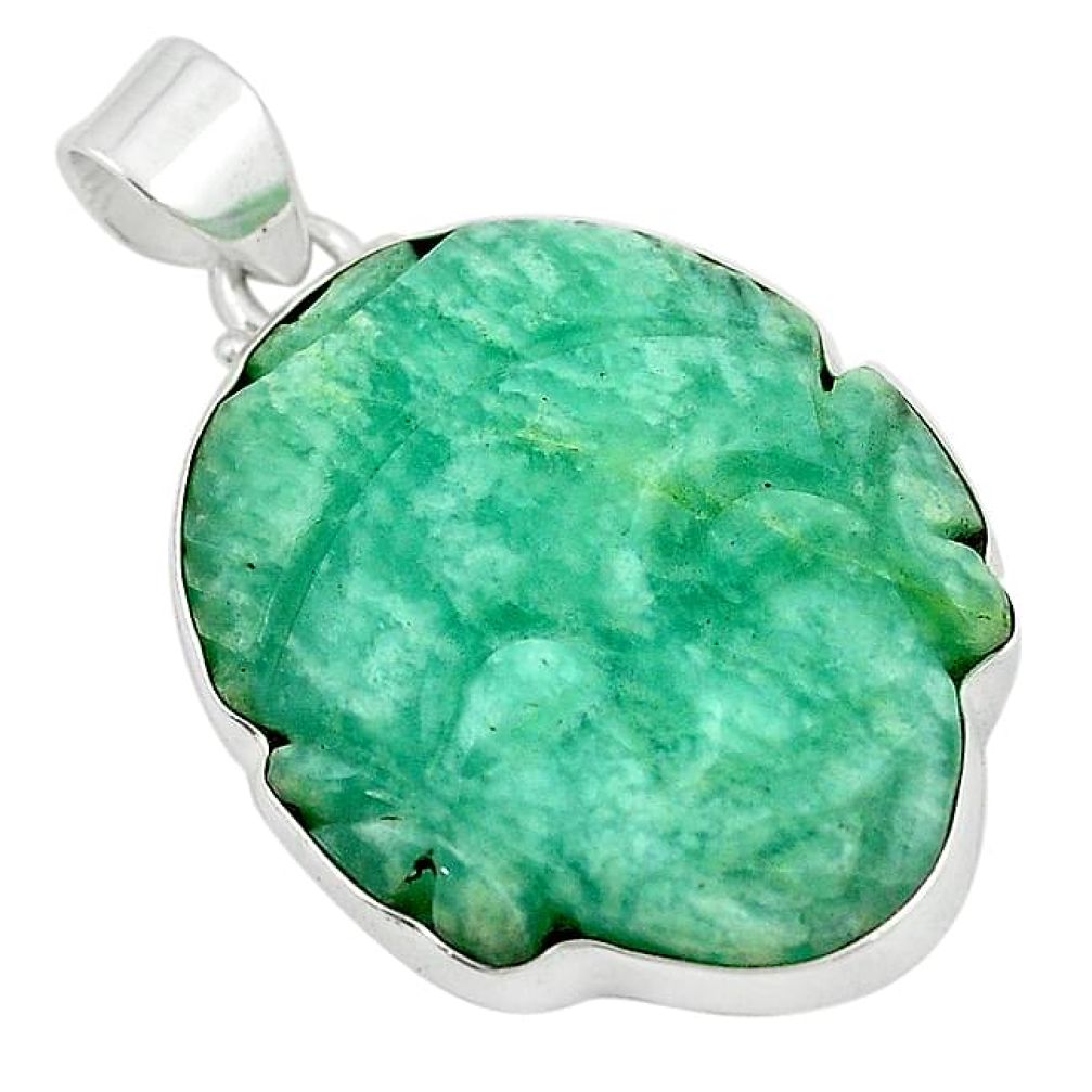 Natural green peruvian amazonite 925 silver buddha charm pendant k92815