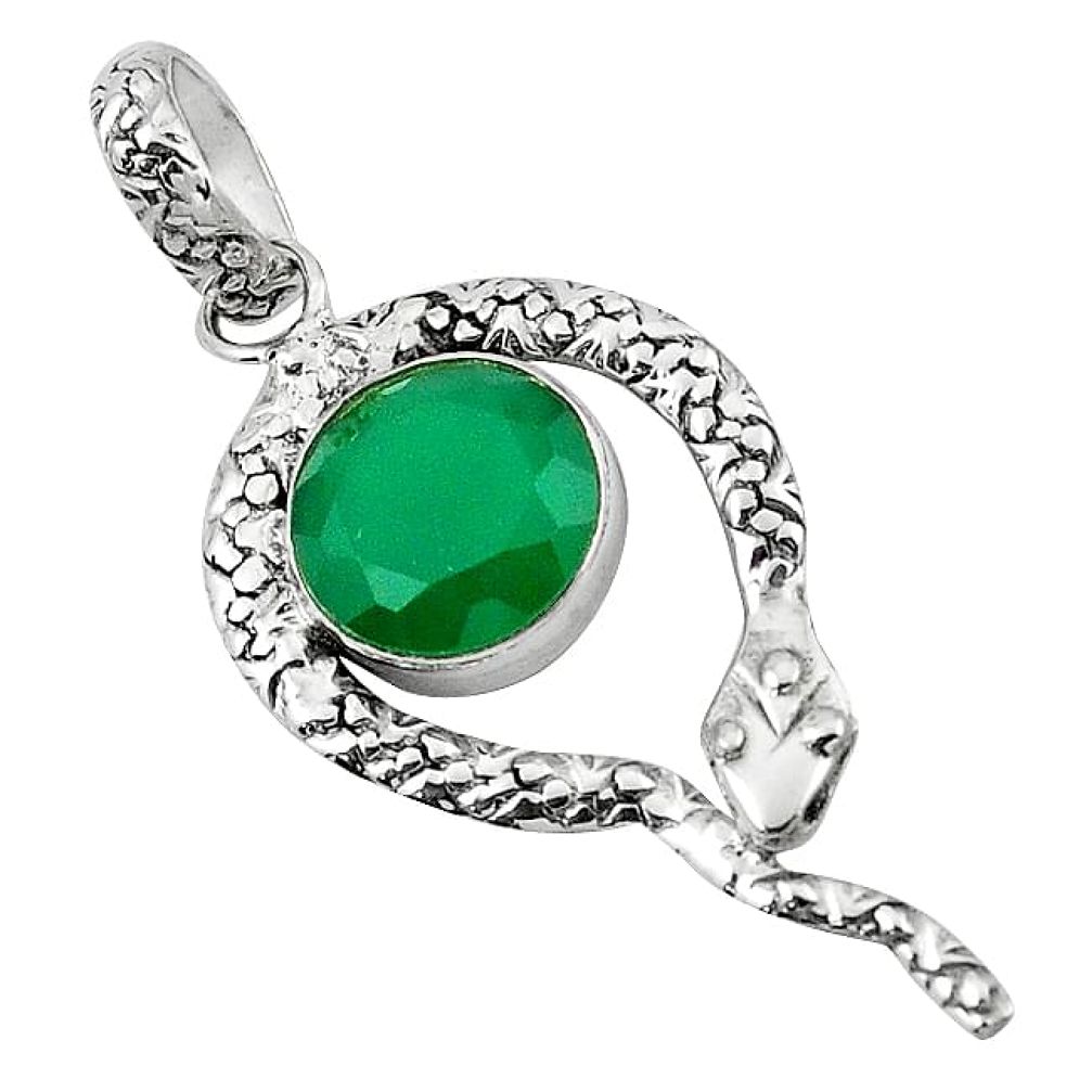 Natural green chalcedony 925 sterling silver snake pendant jewelry k94981