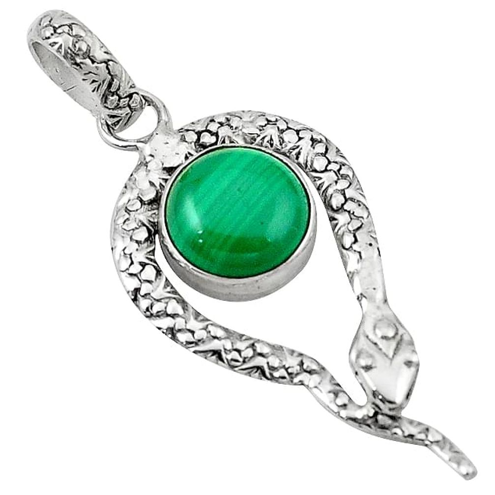 Natural green malachite (pilot's stone) 925 silver snake pendant jewelry k94999
