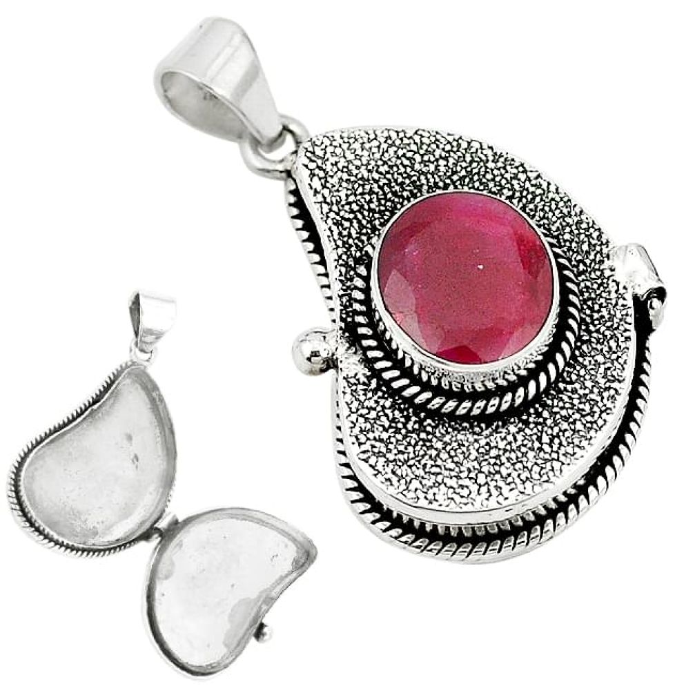 Natural red ruby 925 sterling silver poison box pendant jewelry k95141