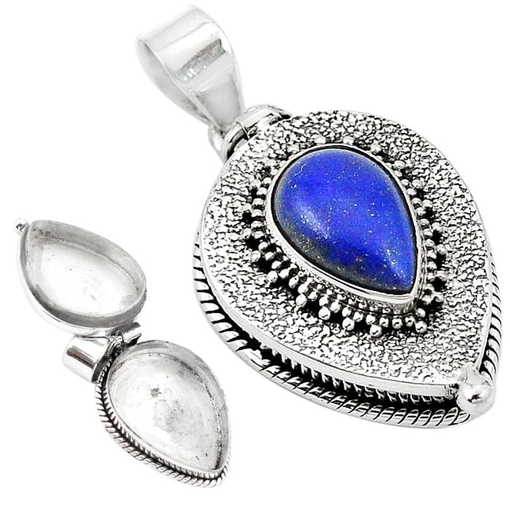 925 sterling silver natural blue lapis lazuli pear poison box pendant k95170