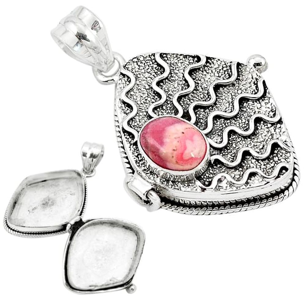 Pink rhodochrosite inca rose (argentina) 925 silver poison box pendant k95195