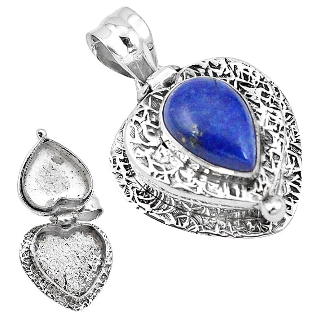 925 sterling silver natural blue lapis lazuli pear poison box pendant k95205