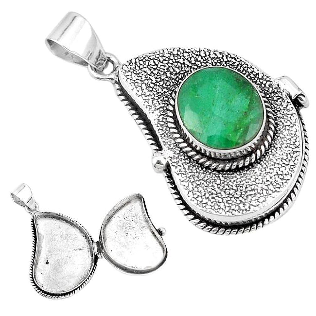 Natural green emerald 925 sterling silver poison box pendant k95220