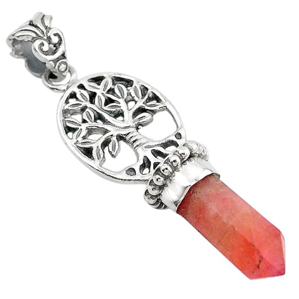 Natural pink tourmaline 925 sterling silver tree of life pointer pendant k96451