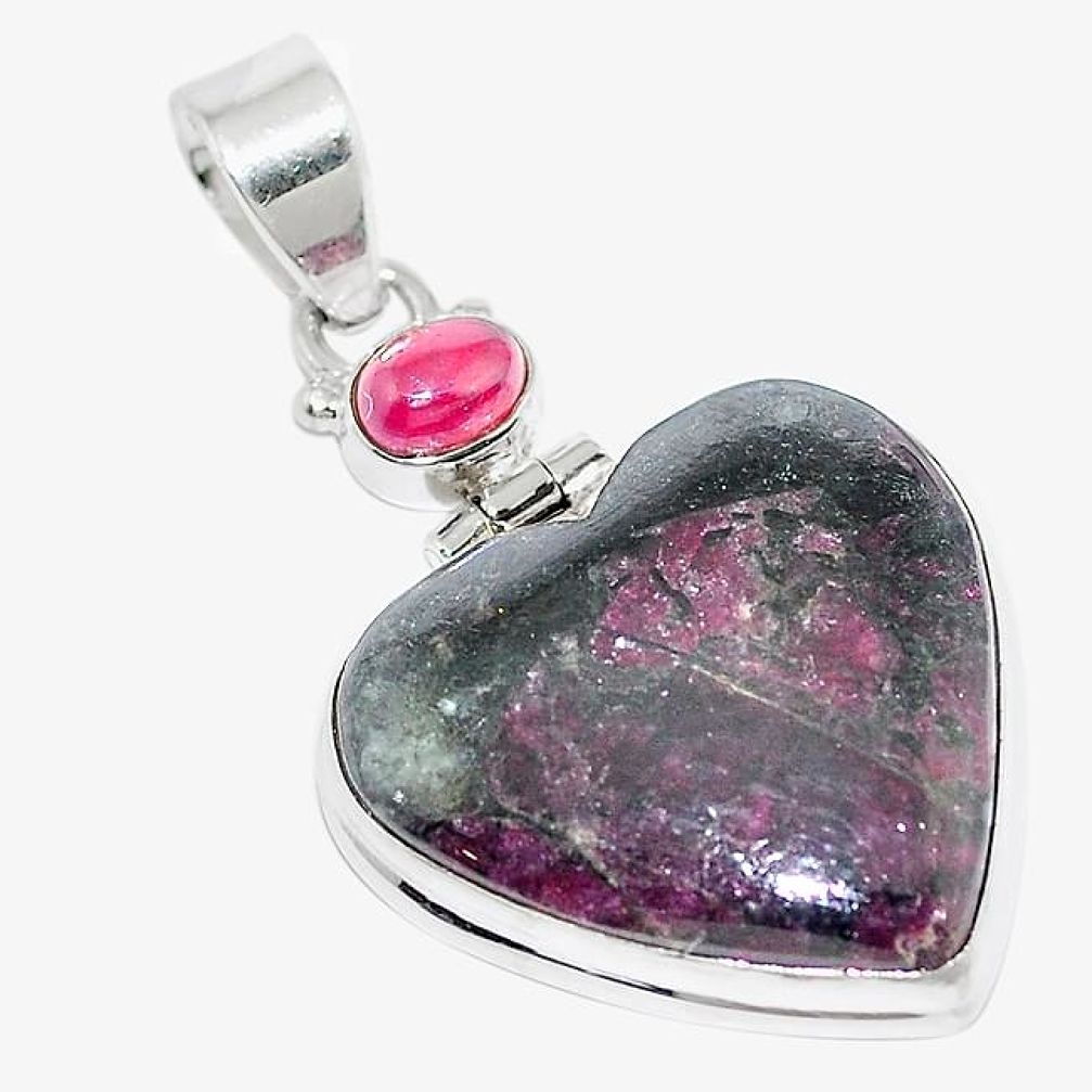 Natural pink eudialyte heart garnet 925 sterling silver pendant jewelry k96953