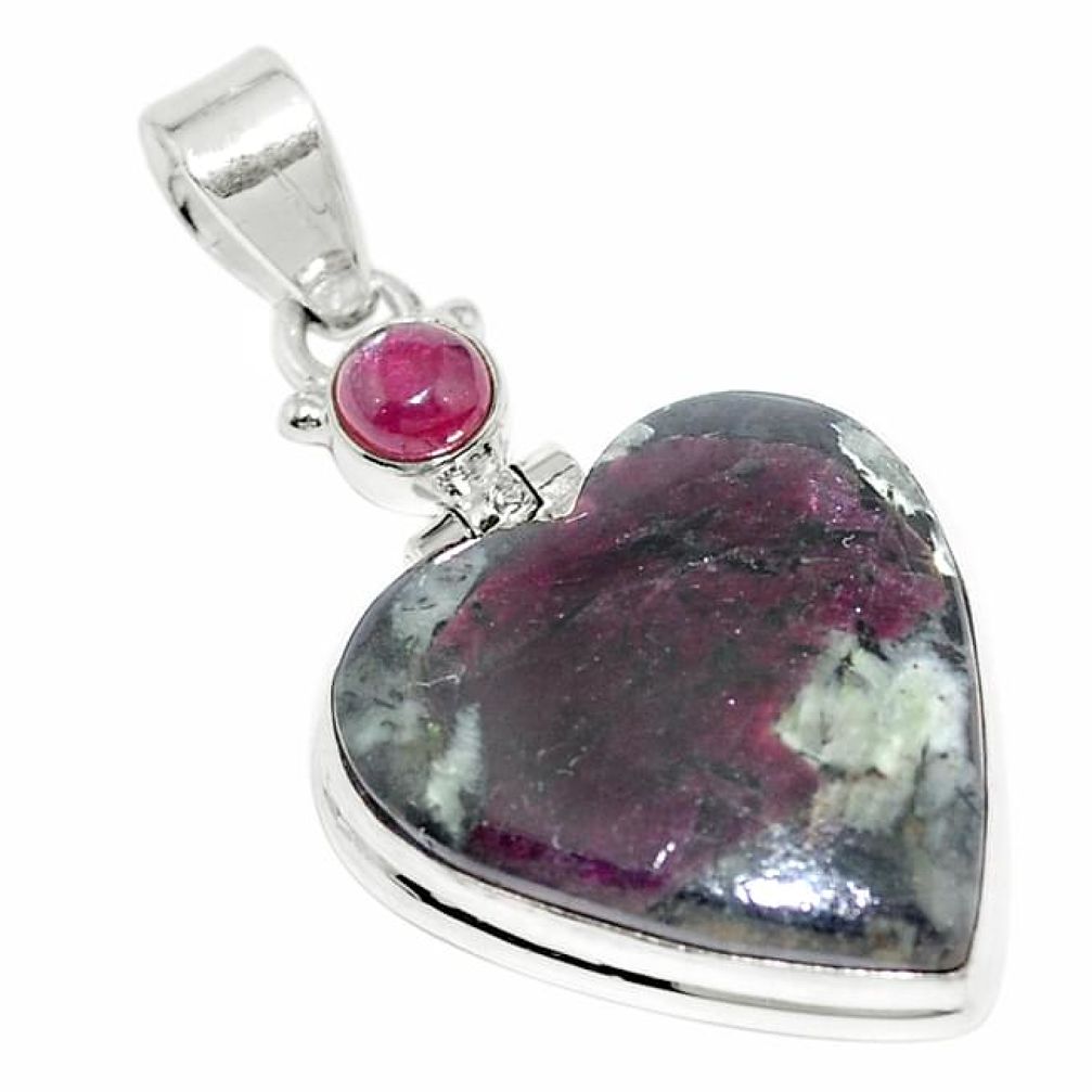 Natural pink eudialyte heart garnet 925 sterling silver pendant jewelry k96957