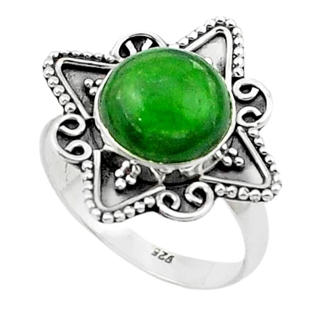 Clearance-Natural green chrome diopside 925 sterling silver ring size 8 k59218