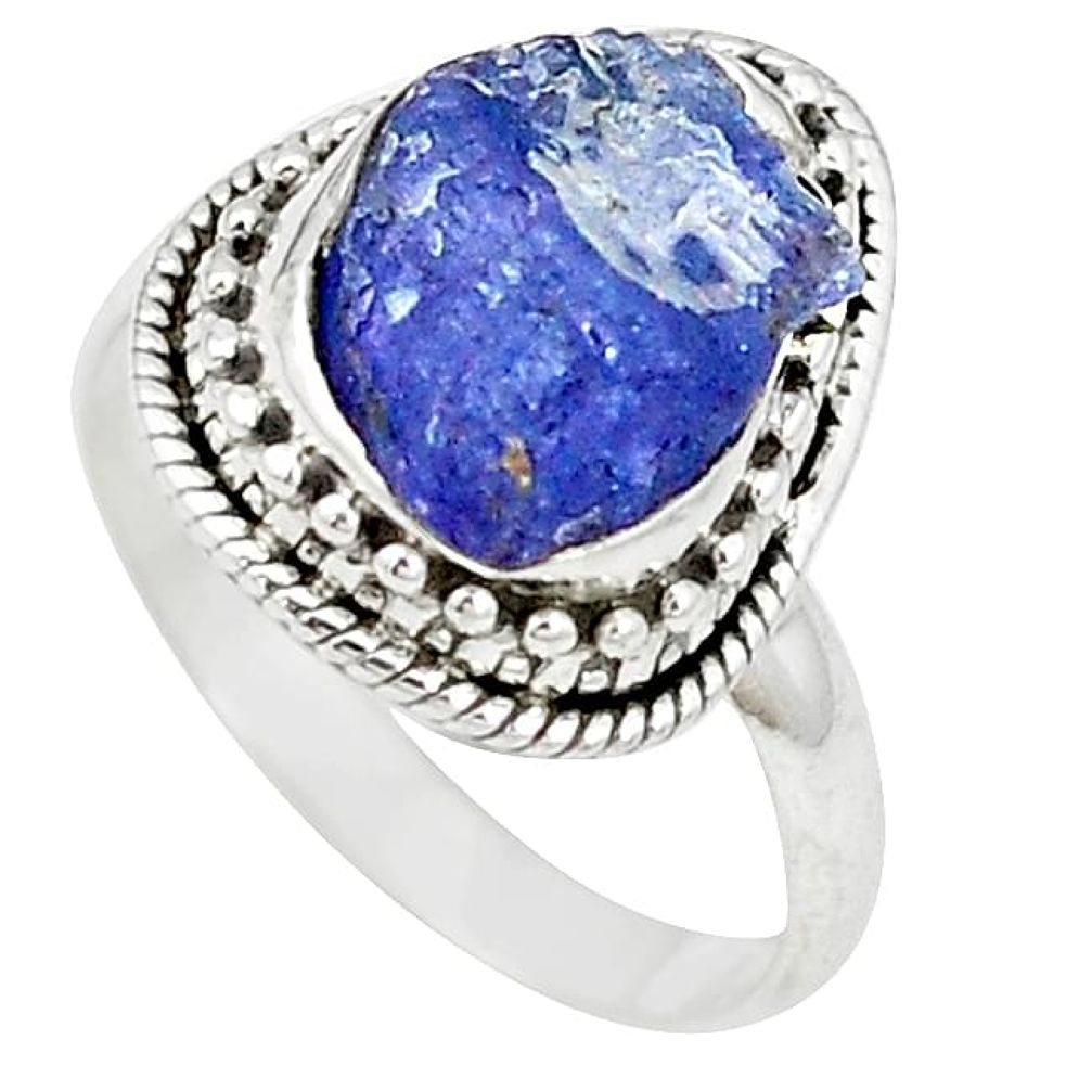 Clearance-Natural blue tanzanite rough 925 sterling silver ring size 7 k71379
