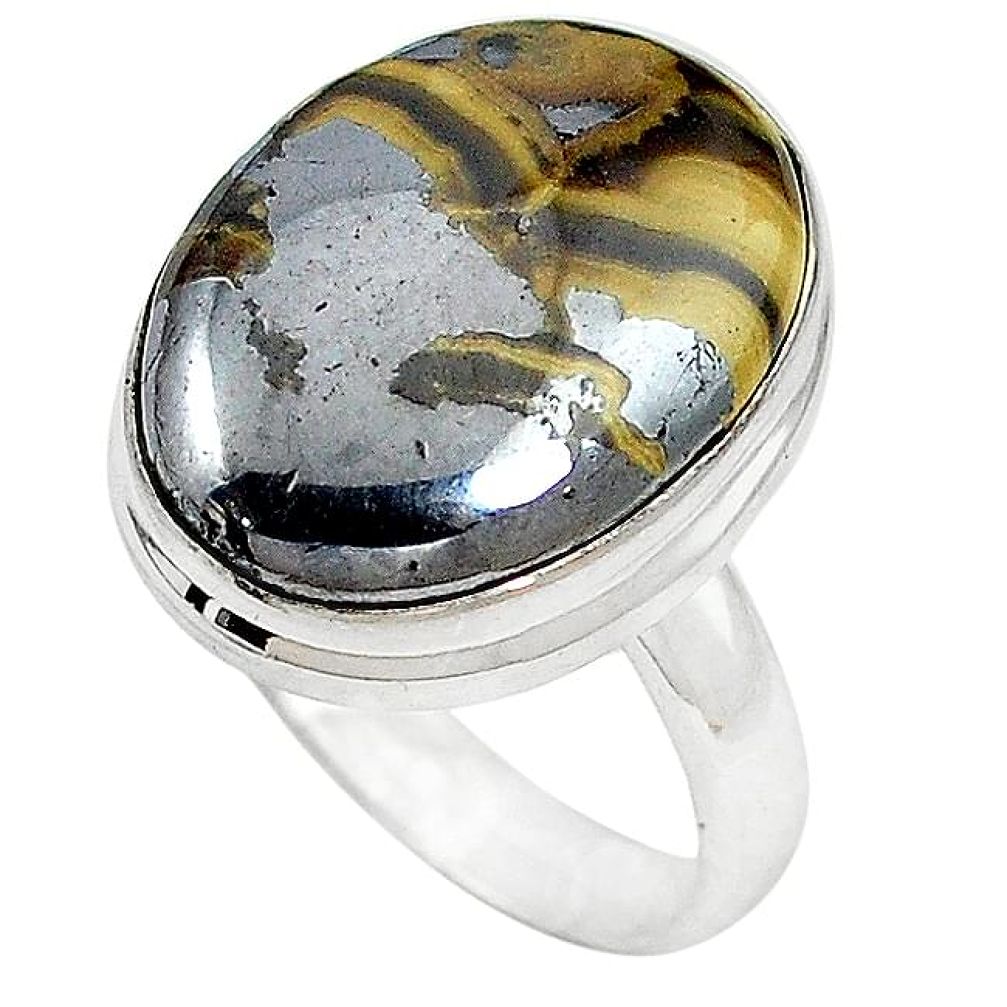 Clearance-Natural yellow schalenblende polen 925 silver ring jewelry size 8 k72003