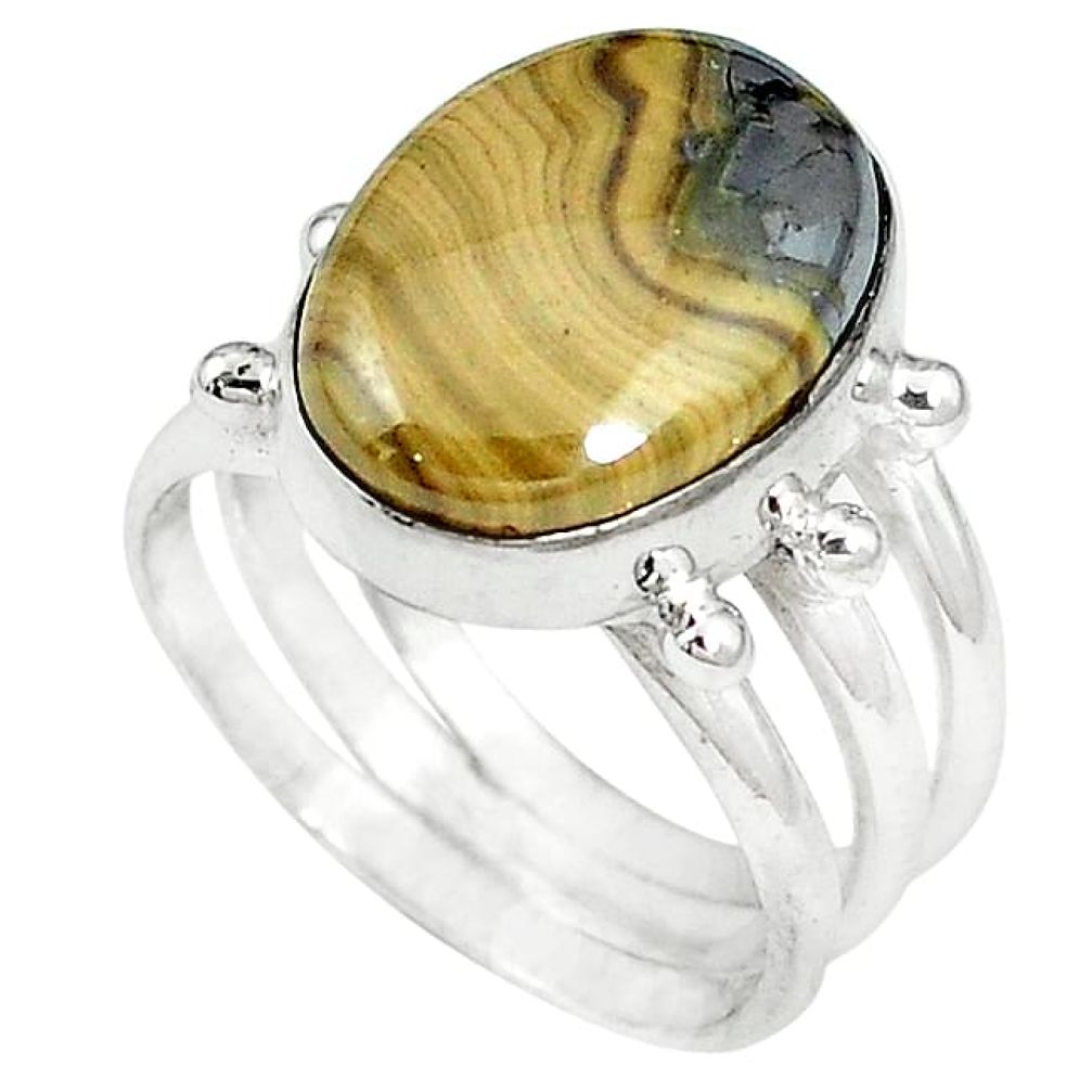 Clearance-Natural yellow schalenblende polen 925 silver ring jewelry size 8.5 k72021