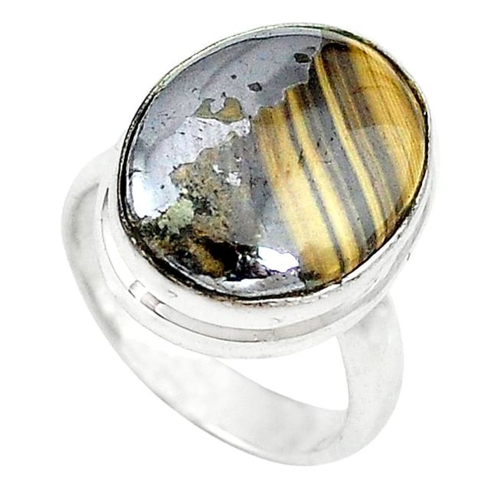 Clearance-925 silver natural yellow schalenblende polen oval ring size 5 k72033