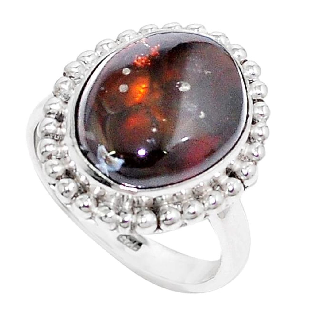 Clearance-Natural multi color mexican fire agate 925 sterling silver ring size 9 k74335