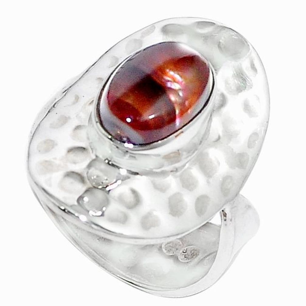 Clearance-925 sterling silver natural multi color mexican fire agate ring size 10 k74418