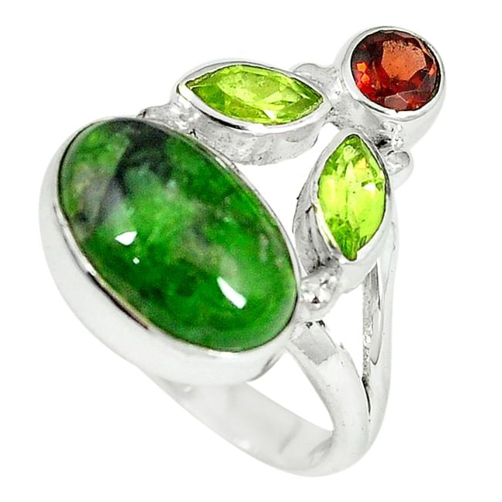 Natural green chrome diopside garnet peridot 925 silver ring size 6 k81138