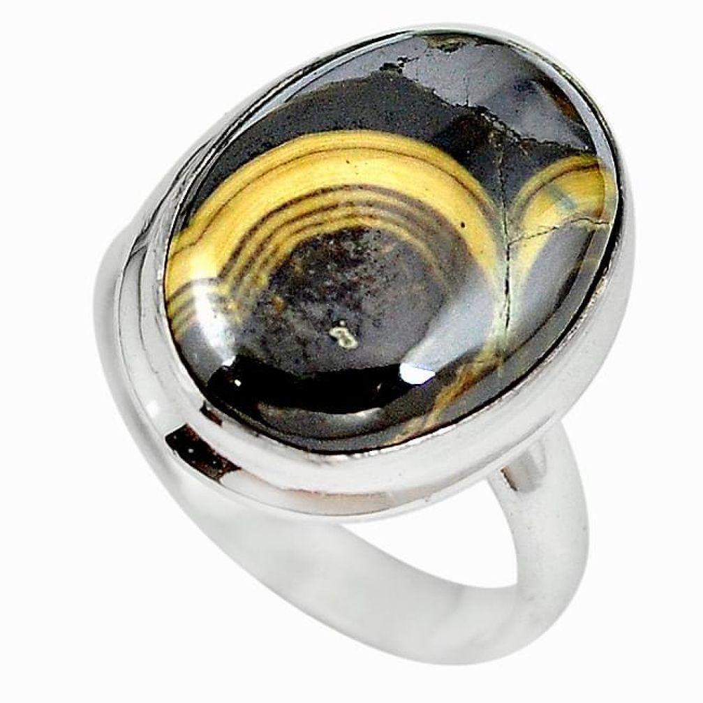 Clearance-Natural yellow schalenblende polen 925 silver ring jewelry size 7.5 k82336