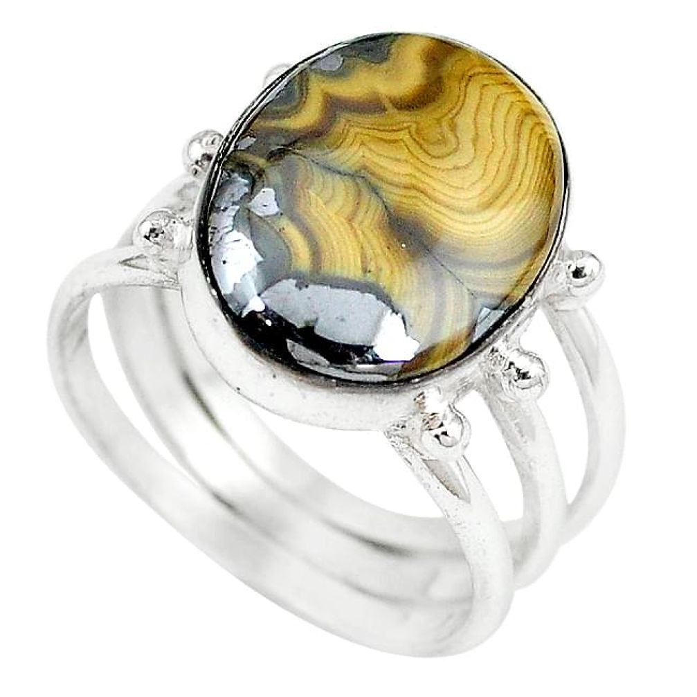Clearance-Natural yellow schalenblende polen 925 silver ring jewelry size 8.5 k82338