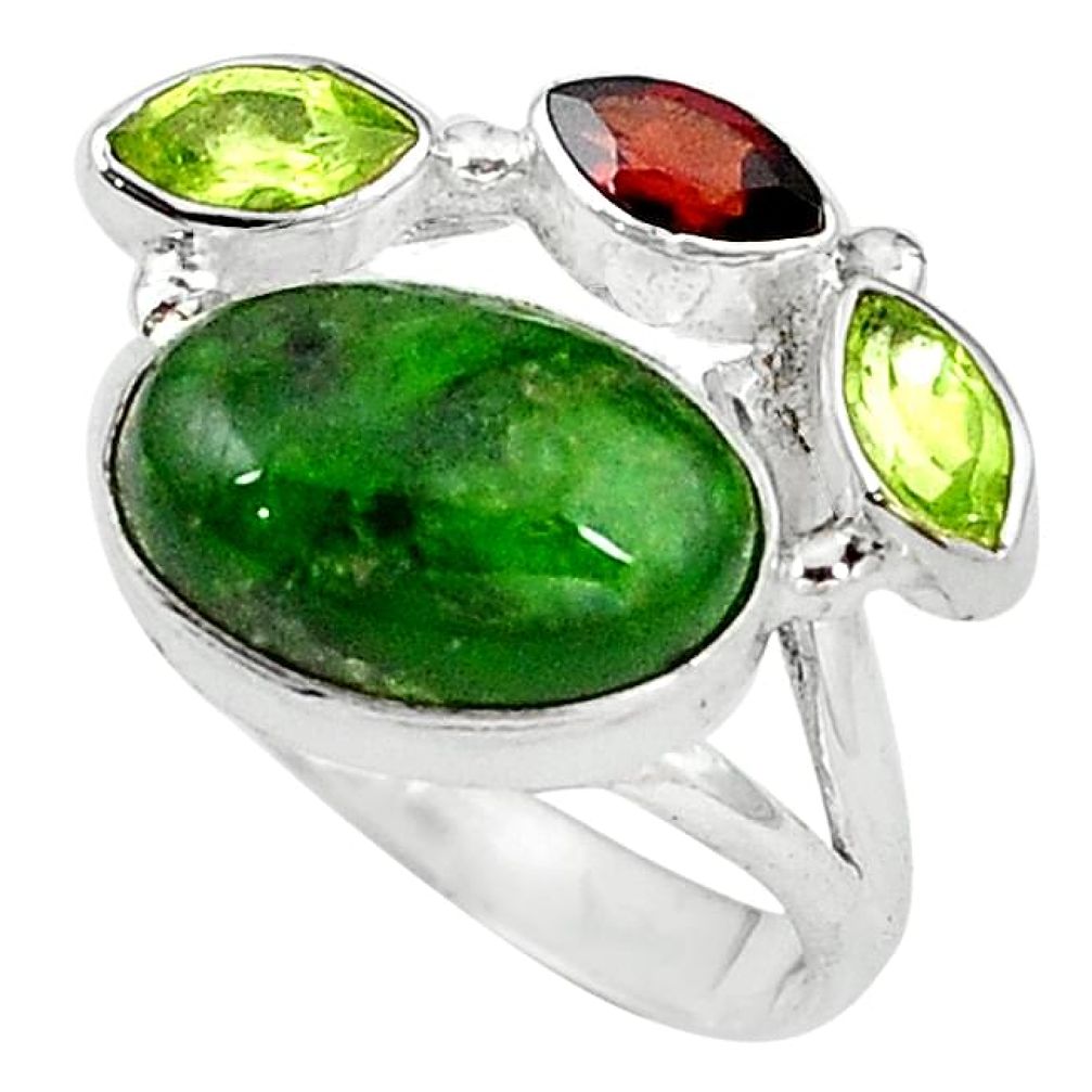 Clearance-Natural green chrome diopside peridot garnet 925 silver ring size 7.5 k83427