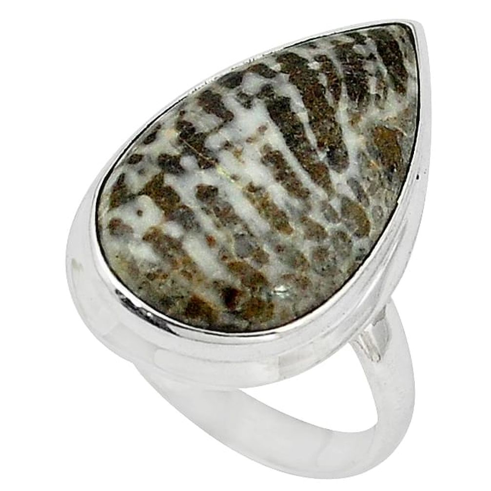 Clearance-Natural black stingray coral from alaska 925 silver ring size 7.5 k83455