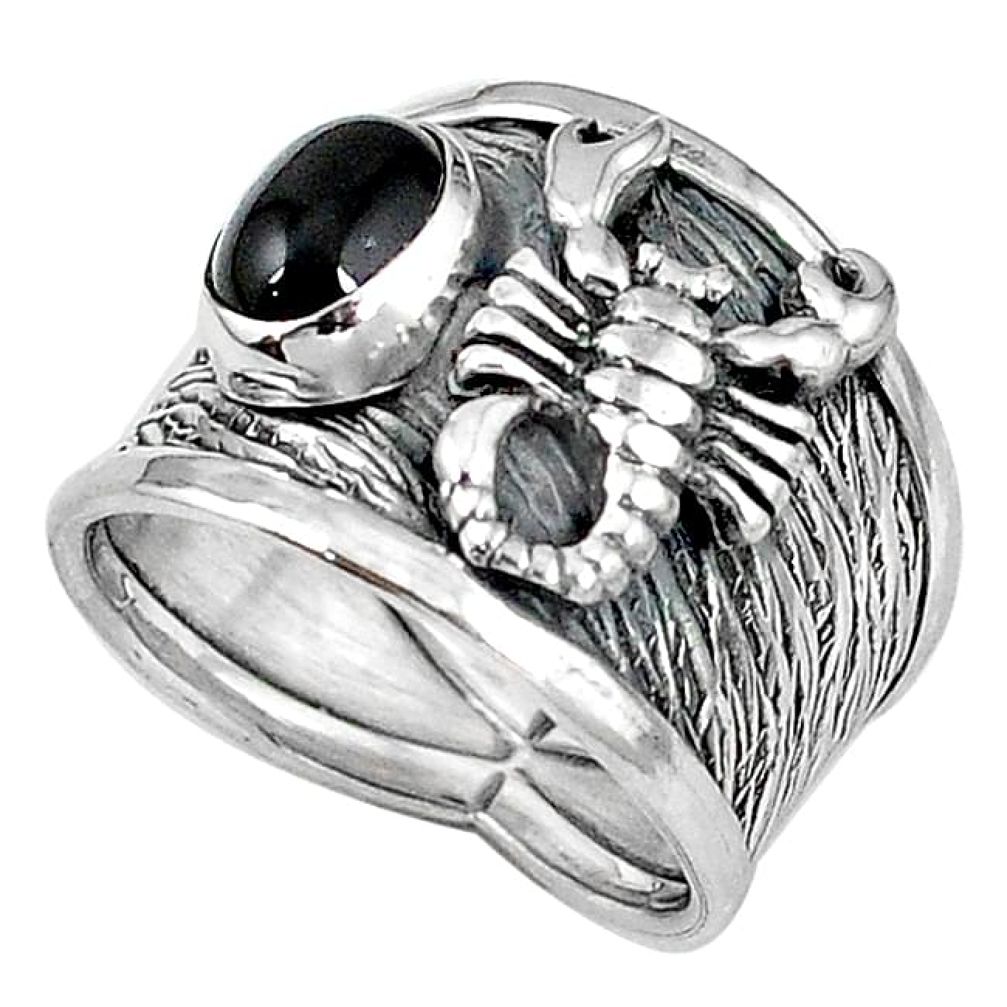 Natural brown spectrolite cat's eye 925 silver scorpion charm ring size 7 k85590