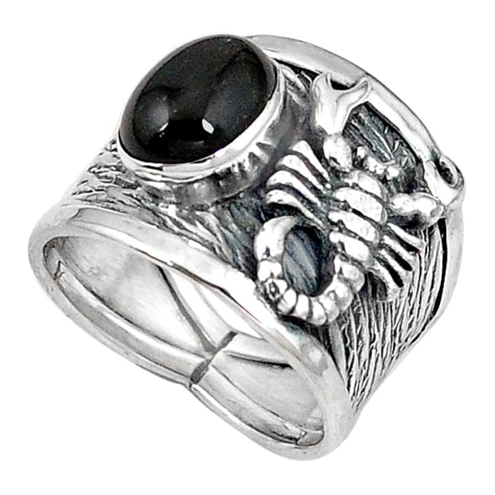 Brown spectrolite cat's eye 925 silver scorpion charm ring size 6.5 k85596