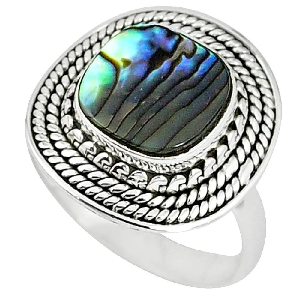 Natural green abalone paua seashell 925 silver ring jewelry size 8.5 k86981