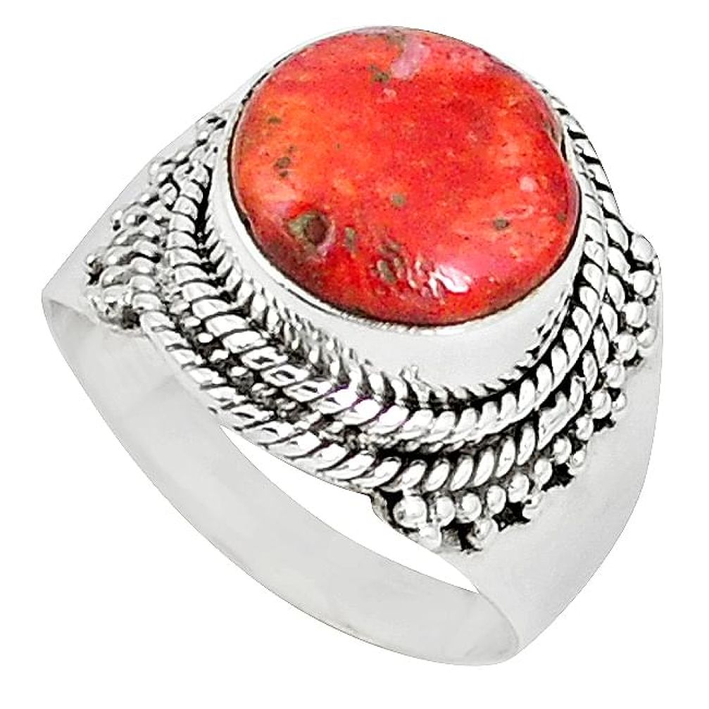Natural red sponge coral 925 sterling silver ring jewelry size 7 k87009