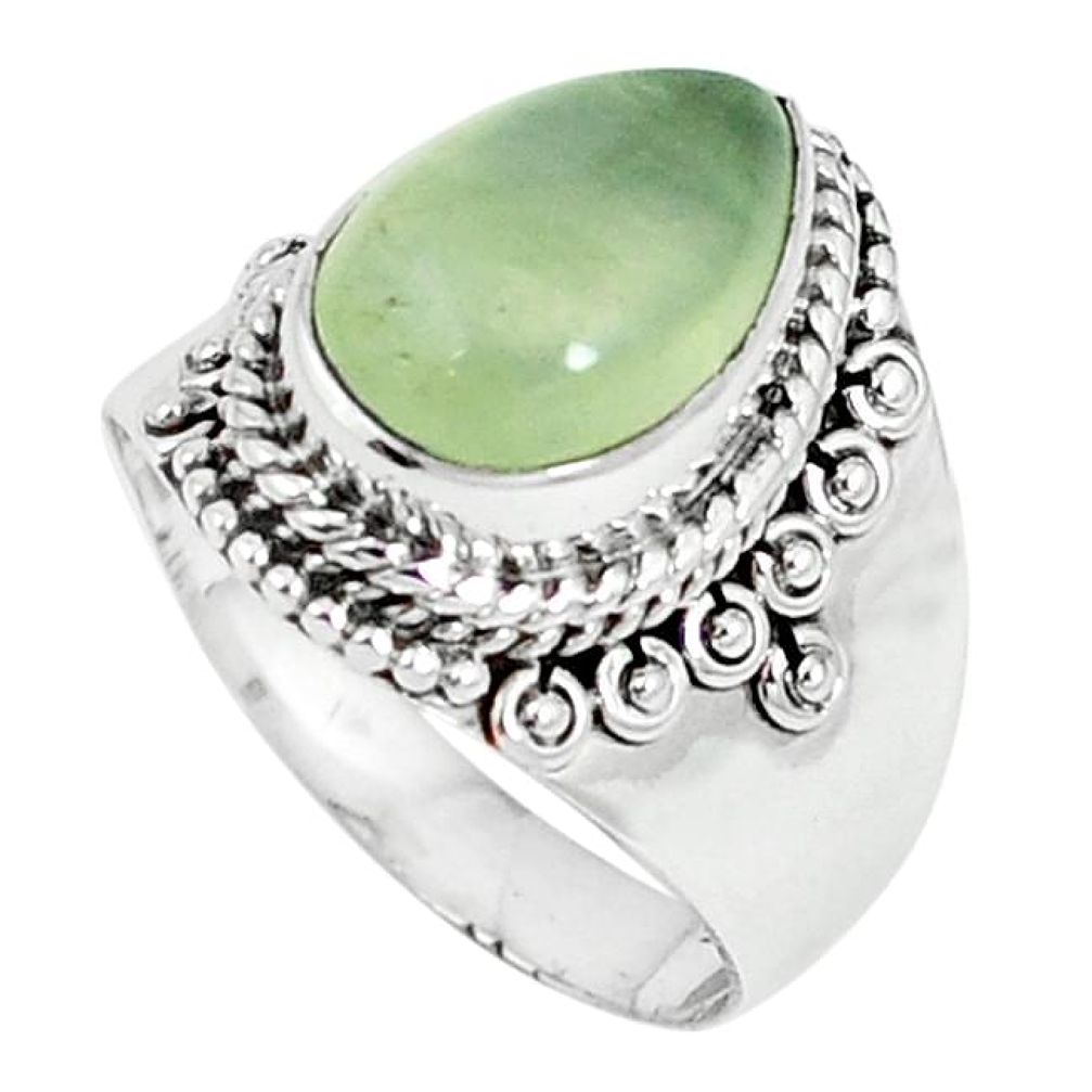 Natural green prehnite pear 925 sterling silver ring jewelry size 7.5 k87039