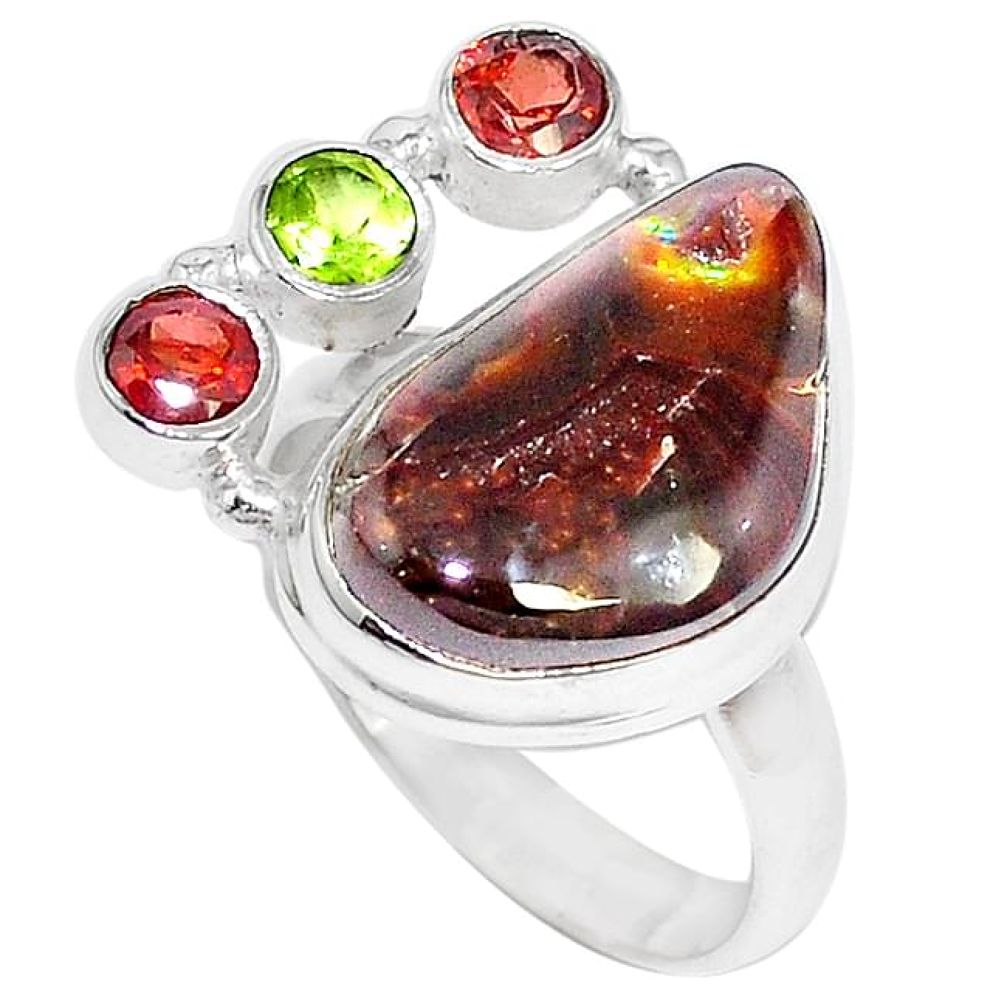 925 silver natural multi color mexican fire agate peridot ring size 7.5 k87385