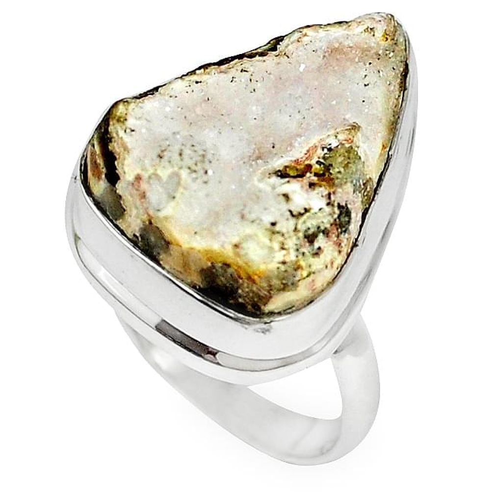 Ocean druzy fancy shape 925 sterling silver ring jewelry size 8 k87420