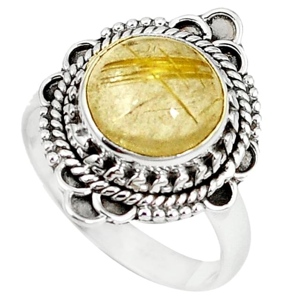 Natural golden tourmaline rutile 925 sterling silver ring jewelry size 9 k88036