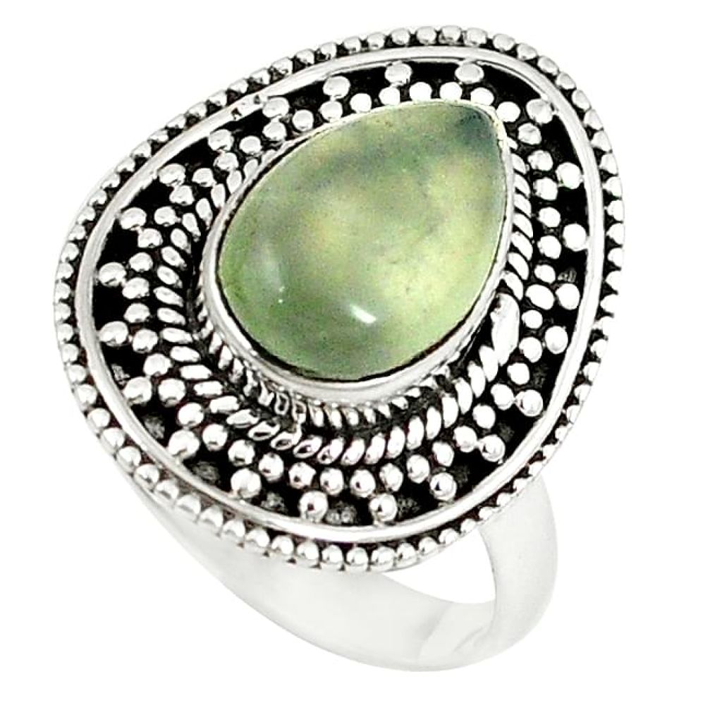 Natural green prehnite pear 925 sterling silver ring jewelry size 8 k88037