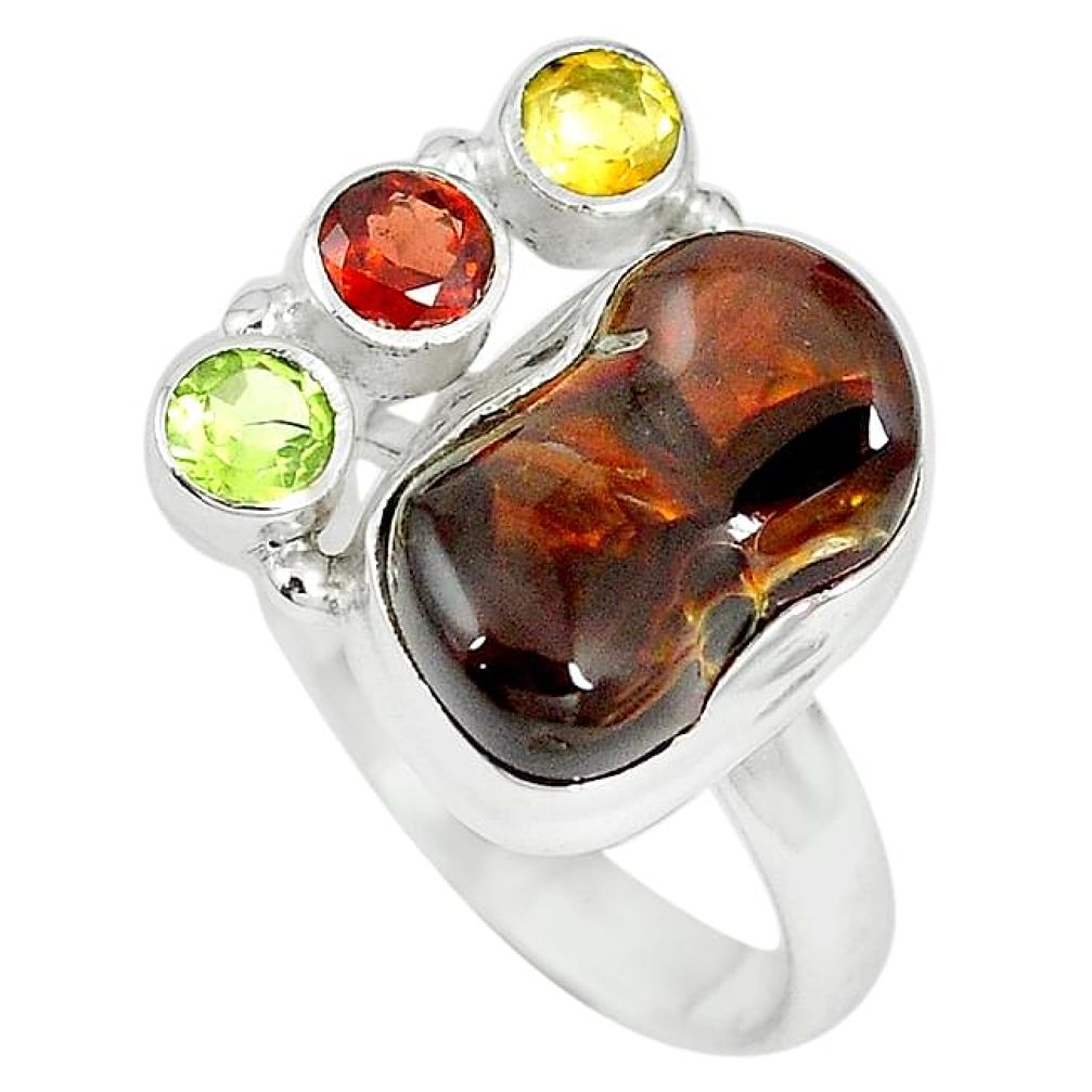 925 silver natural multi color mexican fire agate garnet ring size 7.5 k88504