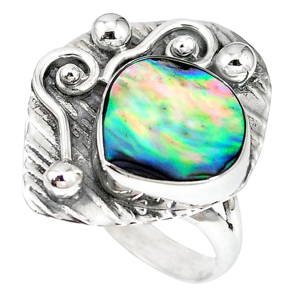 Natural green abalone paua seashell 925 sterling silver ring size 9 k88569