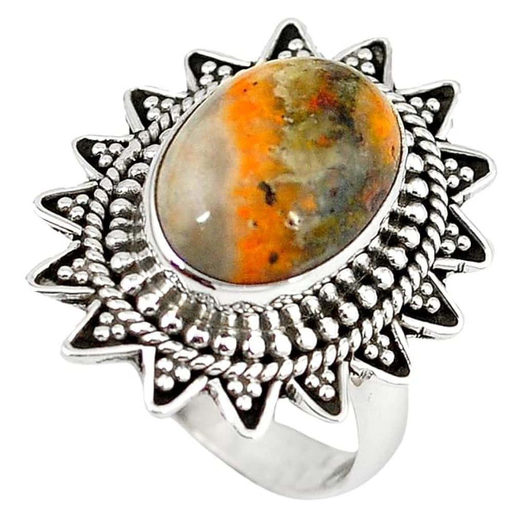 Natural yellow bumble bee australian jasper 925 silver ring size 7.5 k89866