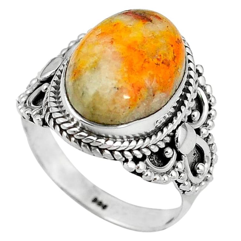 Natural yellow bumble bee australian jasper 925 silver ring size 7.5 k92946