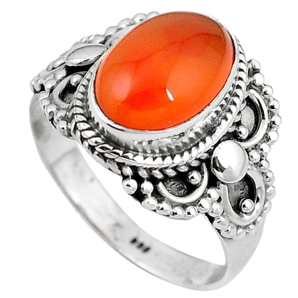 Natural orange cornelian (carnelian) 925 silver ring jewelry size 8.5 k93015