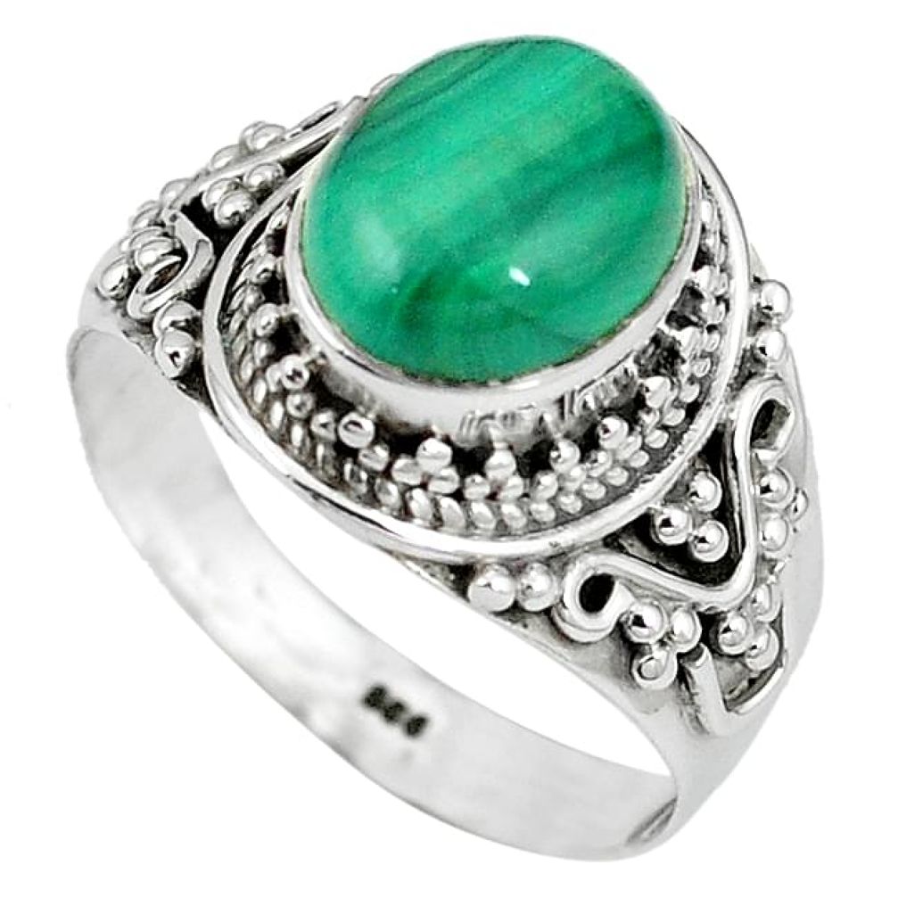 Natural green malachite (pilot's stone) 925 silver ring jewelry size 8 k93363