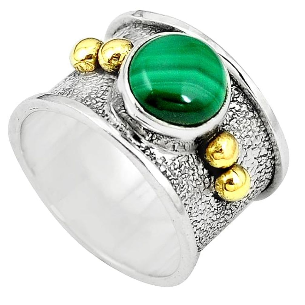 Green malachite (pilot's stone) 925 silver two tone band ring size 6.5 k93471