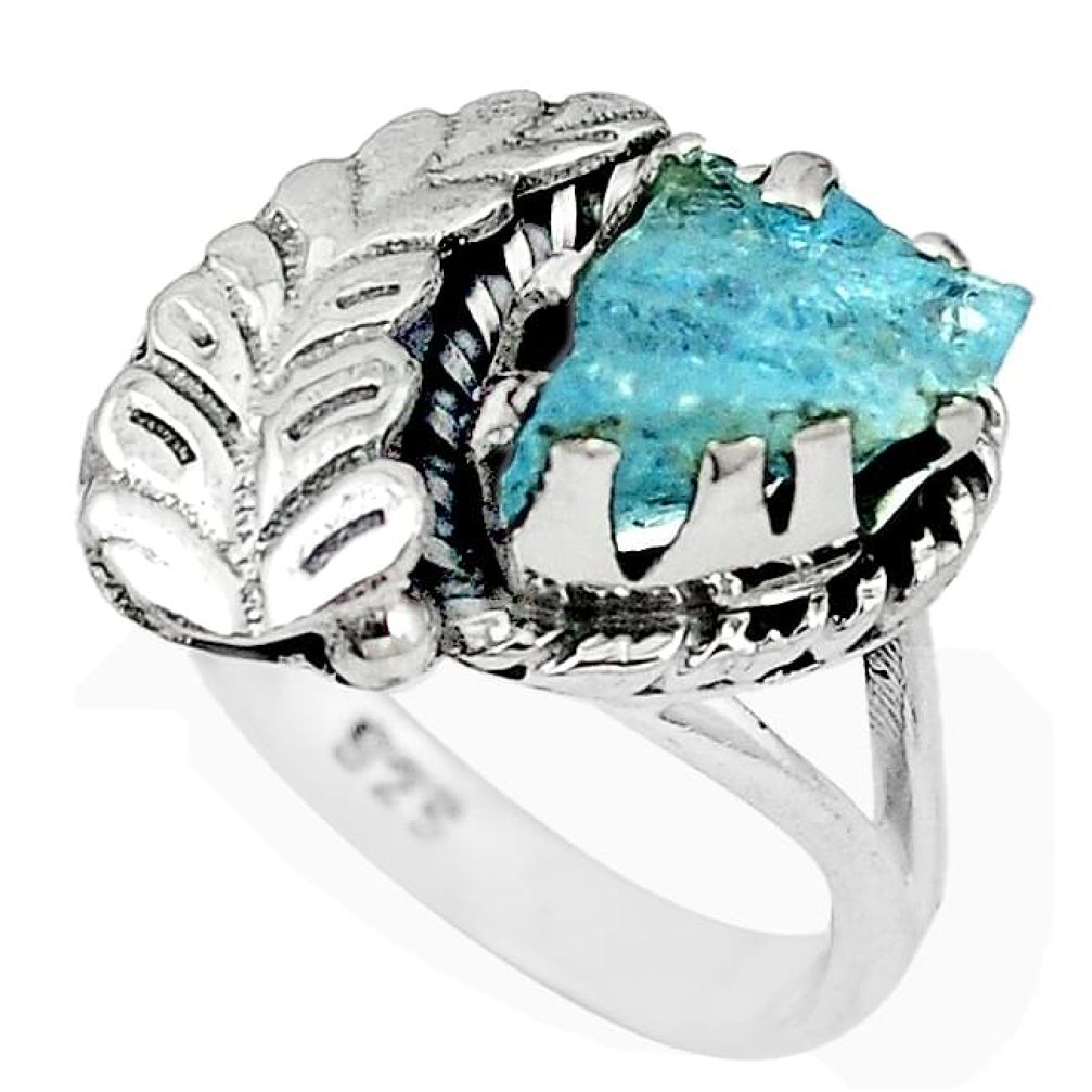 Natural aqua aquamarine rough 925 sterling silver ring size 7.5 k93653