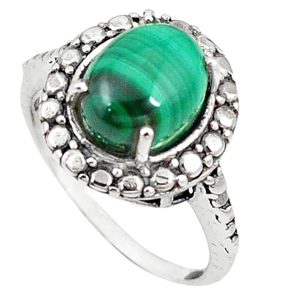 Natural green malachite (pilot's stone) 925 silver ring jewelry size 8 k93692