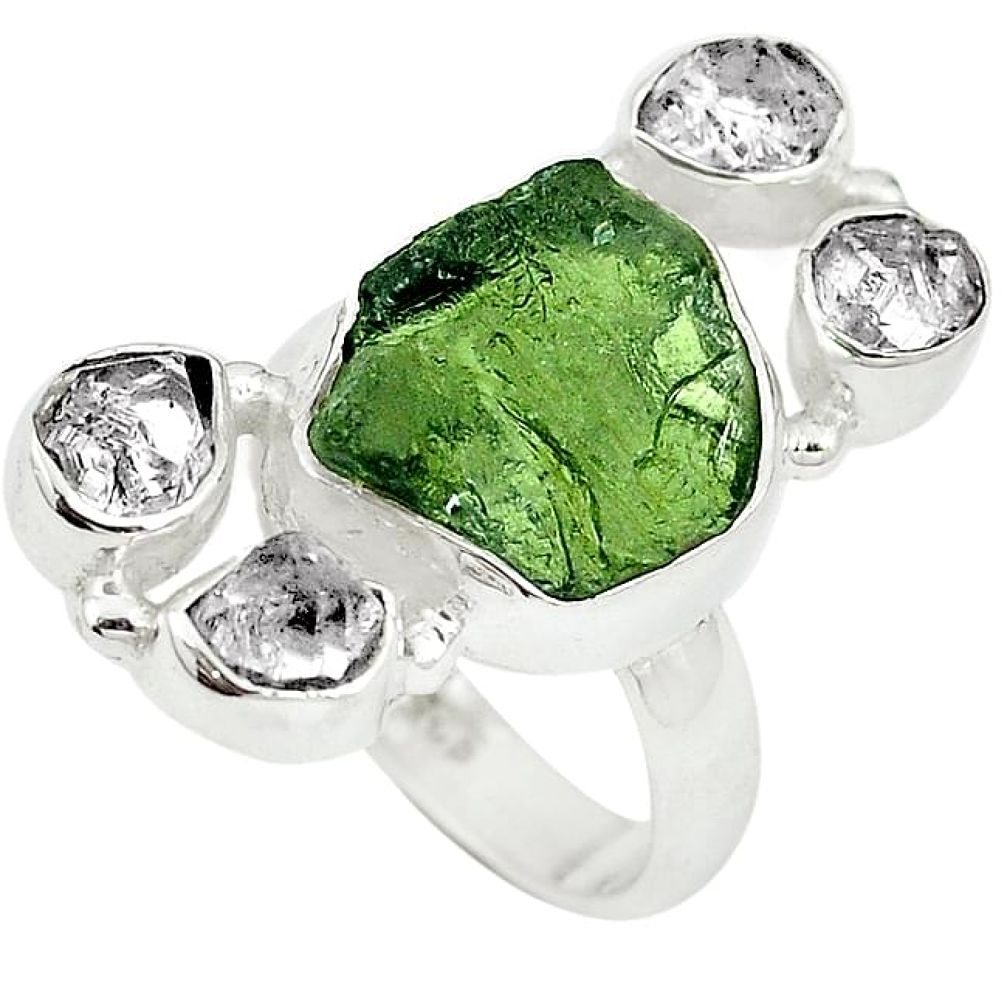 Natural green moldavite (genuine czech) 925 silver ring size 6.5 k94625