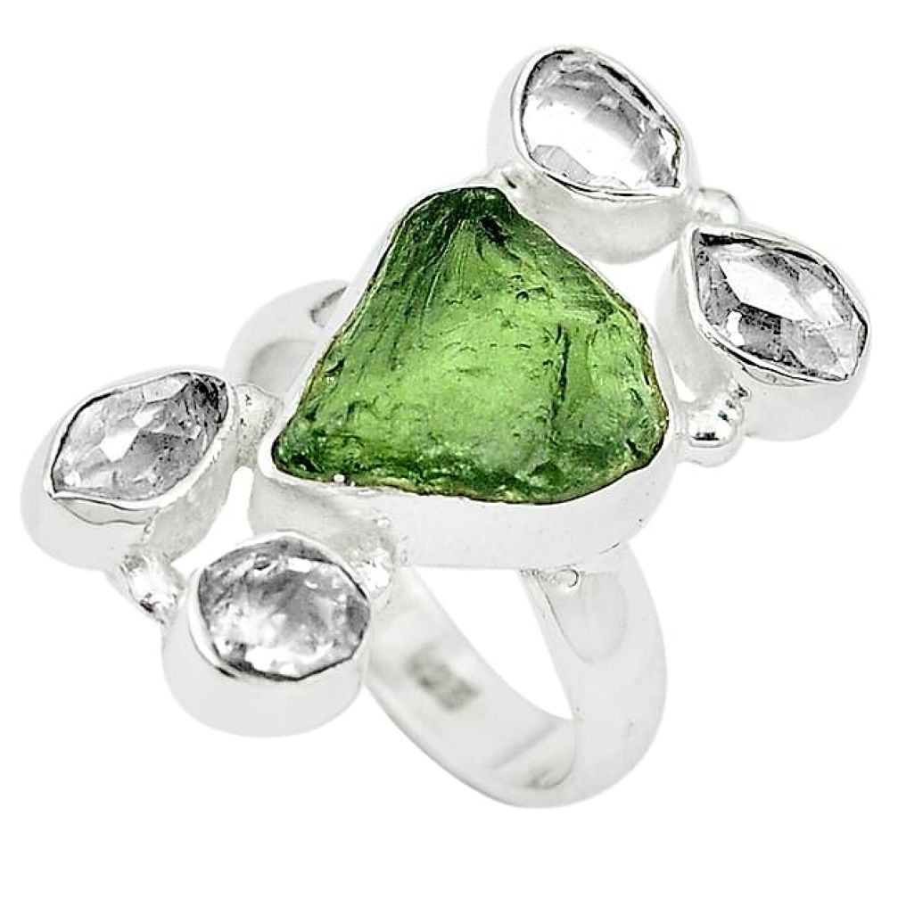 Natural green moldavite (genuine czech) 925 sterling silver ring size 7 k94632