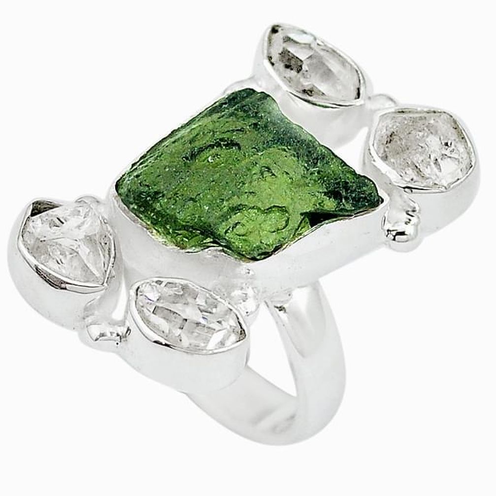 925 sterling silver natural green moldavite (genuine czech) ring size 6.5 k94635