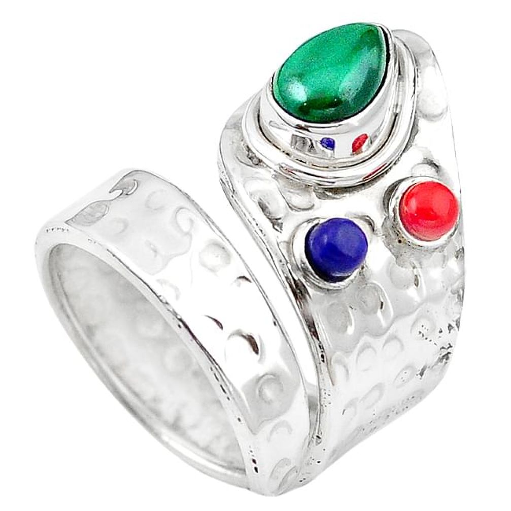 Natural green malachite (pilot's stone) 925 silver adjustable ring size 8 k95381