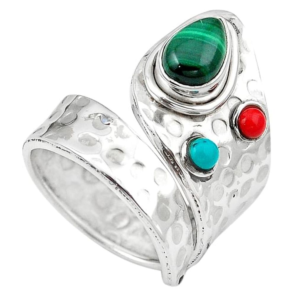 Green malachite (pilot's stone) 925 silver adjustable ring size 8.5 k95389