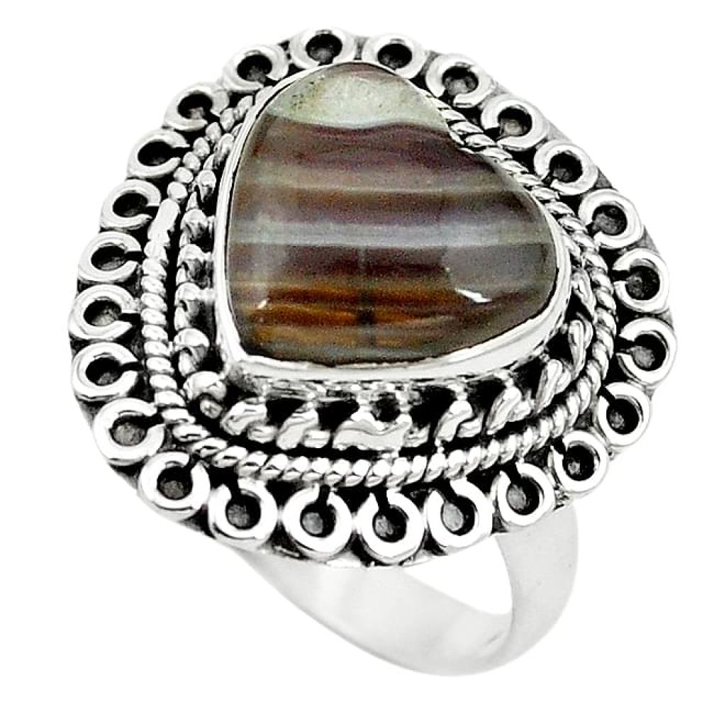 Natural brown botswana agate 925 sterling silver ring size 7.5 k96637