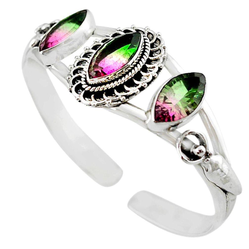 Watermelon tourmaline (lab) 925 silver adjustable bangle jewelry m10367